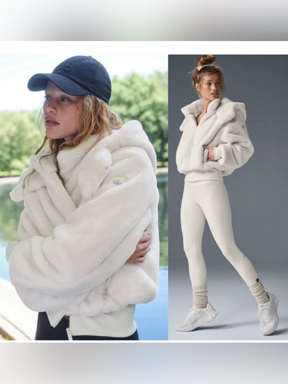 Alo Yoga Foxy Faux Fur Jacket Ivory White With Removable Hoodie Size Small